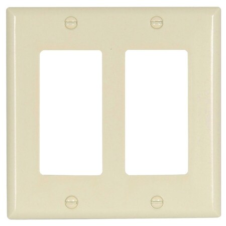 Eaton Wiring Devices Wallplate, 4-1/2 In L, 4.56 In W, 2 -Gang, Thermoset, Light Almond, High-Gloss
